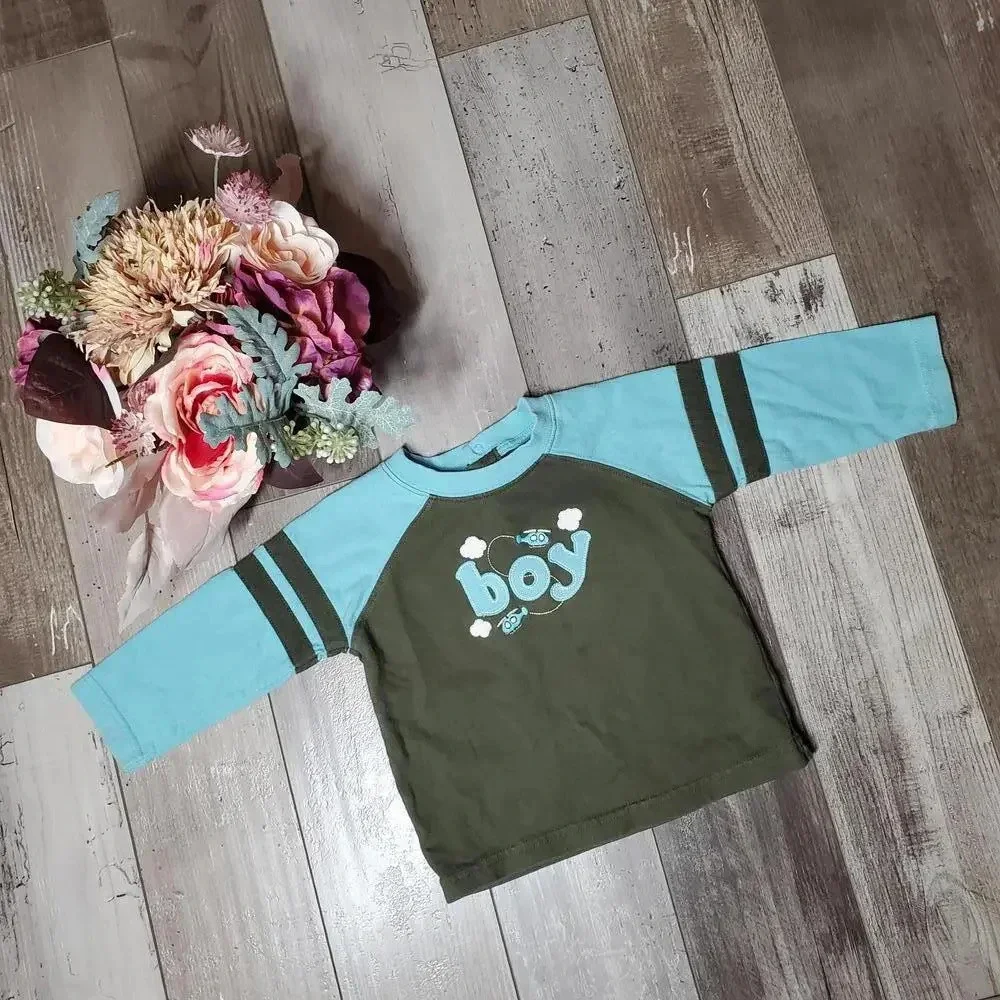 Gymboree Size 12-18m Baby Toddler Boy Long Sleeve T-Shirt Green Blue GUC